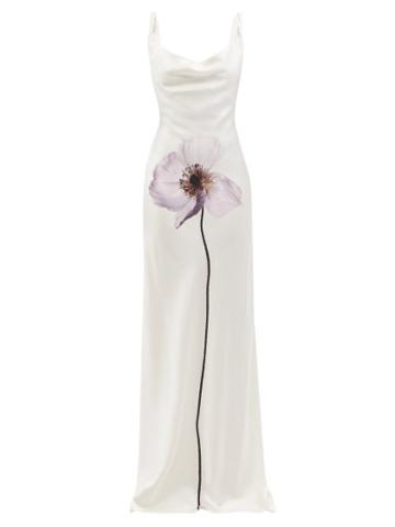 Common Hours - Flower-print Silk-satin Maxi Dress - Womens - White