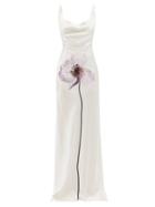 Common Hours - Flower-print Silk-satin Maxi Dress - Womens - White