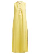 Matchesfashion.com Zeus + Dione - Persephone Embroidered Linen Midi Dress - Womens - Yellow