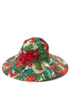 Matchesfashion.com Dolce & Gabbana - Geranium Embellished Wide Brim Cotton Hat - Womens - Red