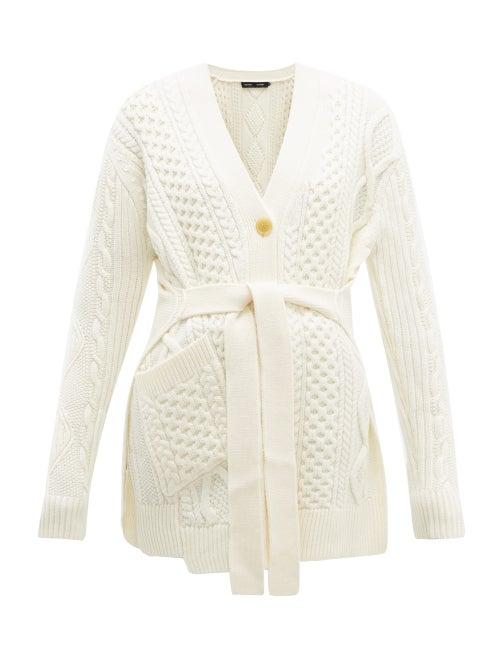 Matchesfashion.com Proenza Schouler - Belted Cable Knit Wool Cardigan - Womens - Ivory