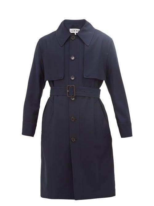 Matchesfashion.com Loewe - Wool Belted Trench Coat - Mens - Navy