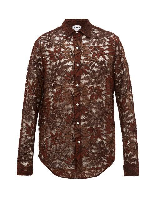 Matchesfashion.com Hope - Air Clean Guipure Lace Shirt - Mens - Brown