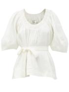 Matchesfashion.com Aje - Psychedelia Linen-blend Dupioni Belted Blouse - Womens - White