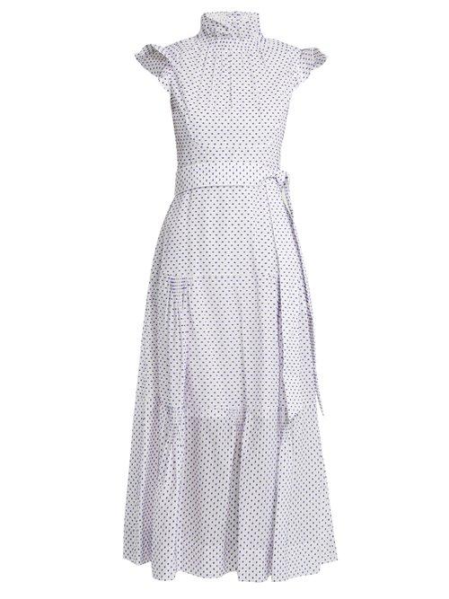 Matchesfashion.com Teija - High Neck Capped Sleeved Cotton Dress - Womens - Blue White