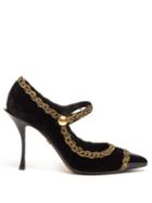 Matchesfashion.com Dolce & Gabbana - Passementerie Trim Mary Jane Velvet Pumps - Womens - Black Gold