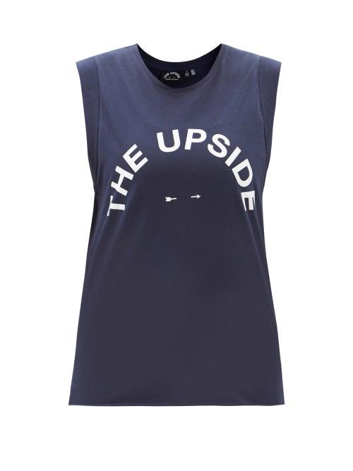 Matchesfashion.com The Upside - Muscle Logo-print Cotton-jersey Tank Top - Womens - Navy