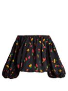Matchesfashion.com Caroline Constas - Andros Floral Print Cotton Top - Womens - Black Multi