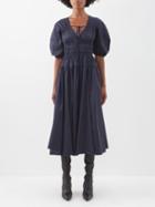 La Ligne - Structured Elasticated-waist Cotton Midi Dress - Womens - Navy