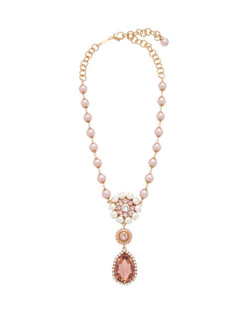 Matchesfashion.com Dolce & Gabbana - Crystal And Faux Pearl Drop Necklace - Womens - Pink