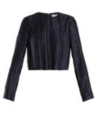 Tibi Pliss-pleated Long-sleeved Cropped Top