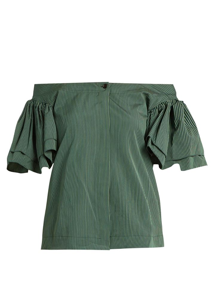 Isa Arfen Ruffled Off-the-shoulder Cotton-poplin Top