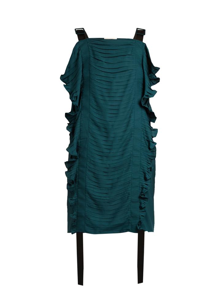 Marco De Vincenzo Ruched Ruffle-trimmed Satin Top