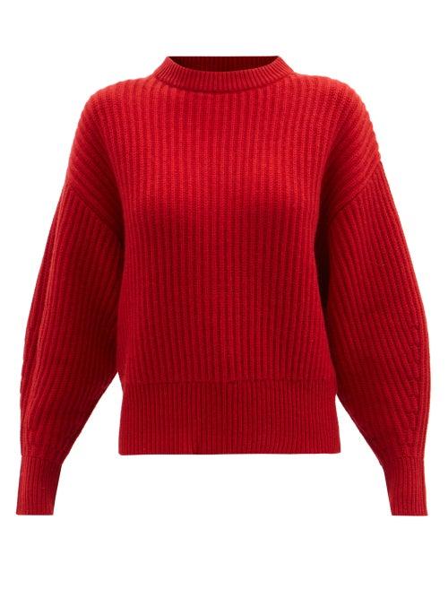 Allude - Balloon-sleeve Rib-knit Wool-blend Sweater - Womens - Red