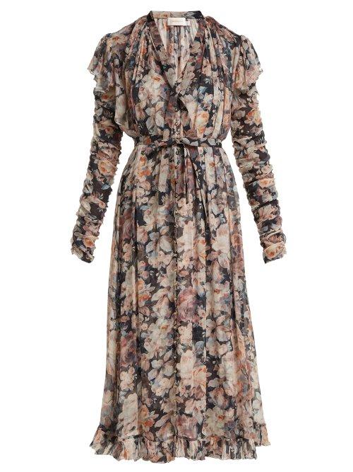 Matchesfashion.com Zimmermann - Tempest Floral Midi Dress - Womens - Black Print