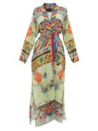 Matchesfashion.com Etro - Iris Collarless Patchwork-print Robe - Womens - Green Multi