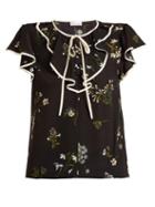 Matchesfashion.com Redvalentino - Floral Print Silk Crepe Top - Womens - Black Multi