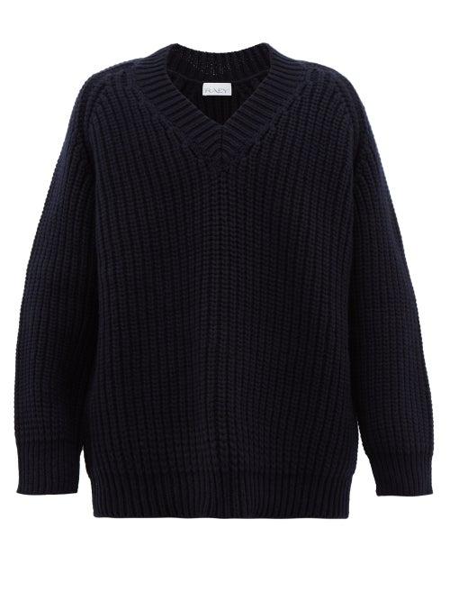 Matchesfashion.com Raey - Oversized V-neck Chunky Wool-blend Sweater - Mens - Navy