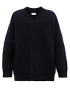 Matchesfashion.com Raey - Oversized V-neck Chunky Wool-blend Sweater - Mens - Navy