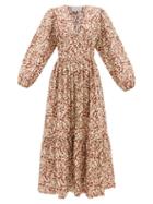 Matteau - Floral-print Organic-cotton Poplin Dress - Womens - Brown Beige