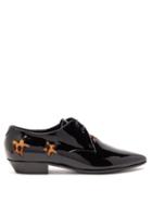 Matchesfashion.com Saint Laurent - Jonas Calf Hair Trimmed Patent Leather Derby Shoes - Womens - Black Multi