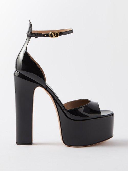 Valentino Garavani - Tan-go 155 Patent-leather Platform Sandals - Womens - Black