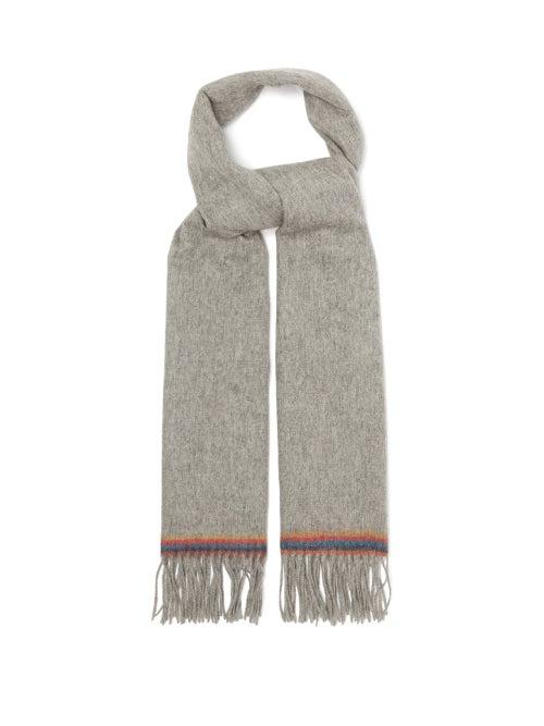 Paul Smith - Artist-stripe Fringed Wool Scarf - Mens - Grey