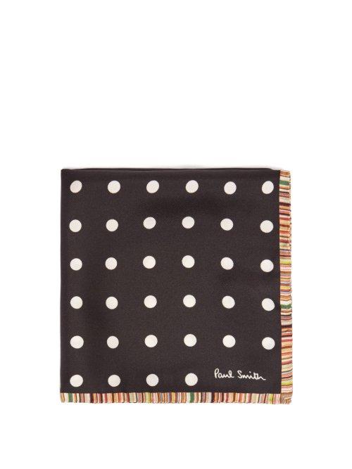 Matchesfashion.com Paul Smith - Stripe Edged Polka Dot Silk Pocket Square - Mens - Multi