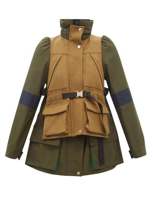 Sacai - Panelled Wool-canvas Jacket - Womens - Camel