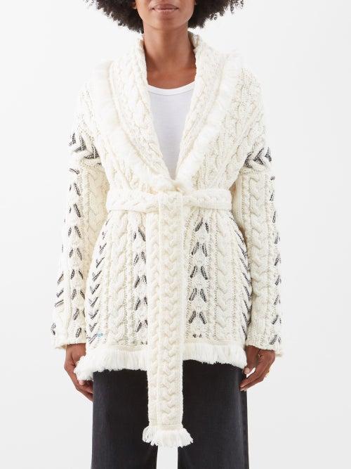 Alanui - Arctic Silence Belted Wool Cardigan - Womens - Cream White