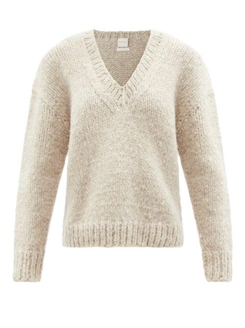 Zanini - Oversized V-neck Yak-wool Sweater - Womens - Cream