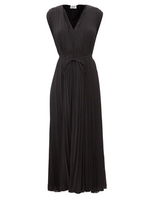 Matchesfashion.com Valentino - Pleated Silk-georgette Midi Dress - Womens - Black