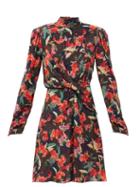 Matchesfashion.com Saloni - Dusk Moonflower-print Silk Crepe De Chine Dress - Womens - Burgundy Multi