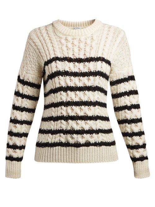 Matchesfashion.com Loewe - Striped Cable Knit Sweater - Womens - White Black
