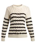 Matchesfashion.com Loewe - Striped Cable Knit Sweater - Womens - White Black