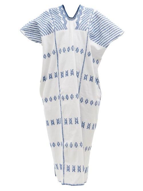 Pippa Holt - No.314 Embroidered Cotton Kaftan - Womens - White Blue