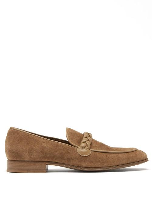 Mens Shoes Gianvito Rossi - Belem Braided-strap Suede Loafers - Mens - Light Brown