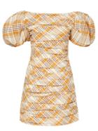 Matchesfashion.com Khaite - Shelly Ruched Checked Virgin-wool Mini Dress - Womens - Orange Multi