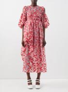Cecilie Bahnsen - Fiorella Floral-embroidered Fil-coup Dress - Womens - Red Multi