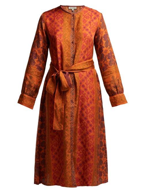 Matchesfashion.com D'ascoli - Prato Floral Print Silk Midi Dress - Womens - Orange