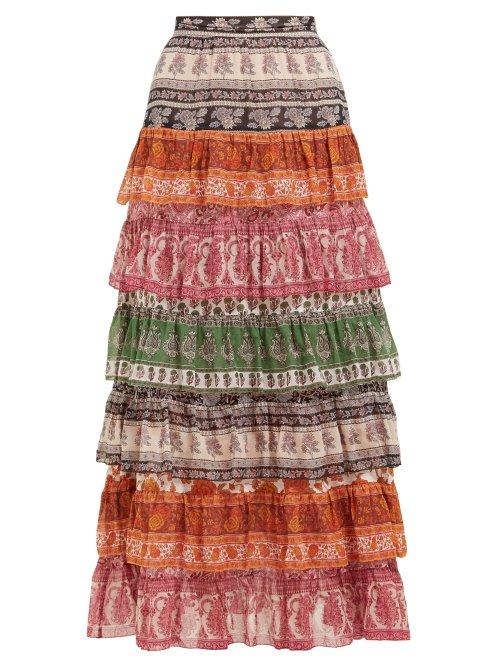 Matchesfashion.com Zimmermann - Amari High Rise Tiered Cotton Blend Maxi Skirt - Womens - Multi