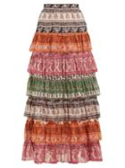 Matchesfashion.com Zimmermann - Amari High Rise Tiered Cotton Blend Maxi Skirt - Womens - Multi