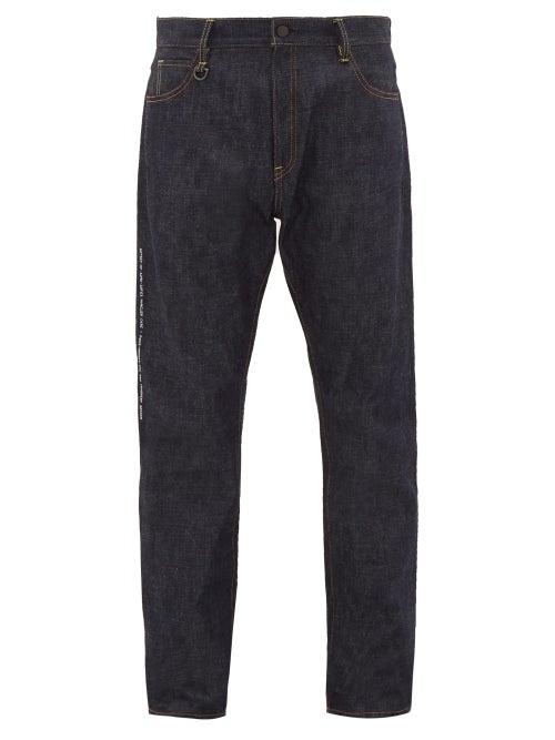 Matchesfashion.com 7 Moncler Fragment - Lightning Bolt Embroidered Logo Print Jeans - Mens - Indigo