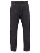 Matchesfashion.com 7 Moncler Fragment - Lightning Bolt Embroidered Logo Print Jeans - Mens - Indigo
