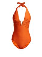 Matchesfashion.com Heidi Klein - Casablanca V Bar Ribbed Swimsuit - Womens - Orange