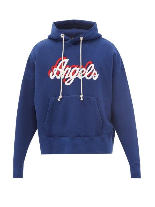 Palm Angels - Angels-print Cotton-jersey Hooded Sweatshirt - Mens - Navy
