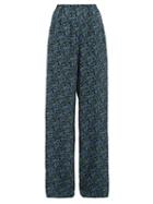 Matchesfashion.com Balenciaga - Floral Print Silk Crepe Wide Leg Trousers - Womens - Black Blue