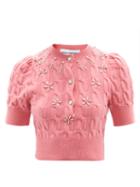 Paco Rabanne - Crystal-embellished Cropped Wool-blend Sweater - Womens - Pink