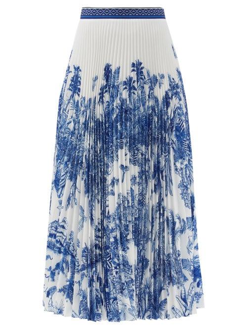 Ladies Beachwear Mary Mare - High-rise Pleated Floral-print Midi Skirt - Womens - Blue White