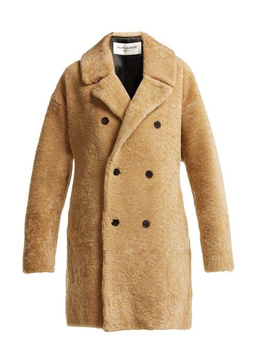 Matchesfashion.com Saint Laurent - Double Breasted Shearling Coat - Womens - Beige